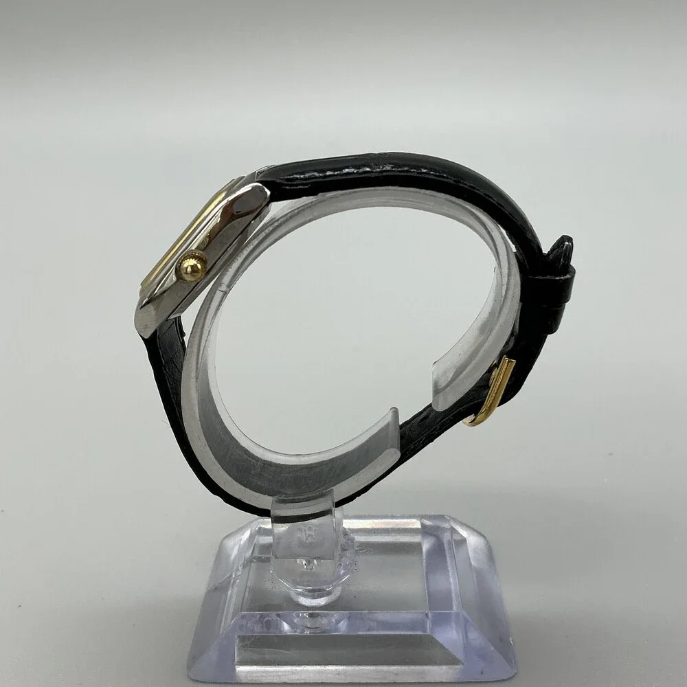 Golf Women Watch 21mm Silver Dial Black Leather Two Tone Rectangular New Battery